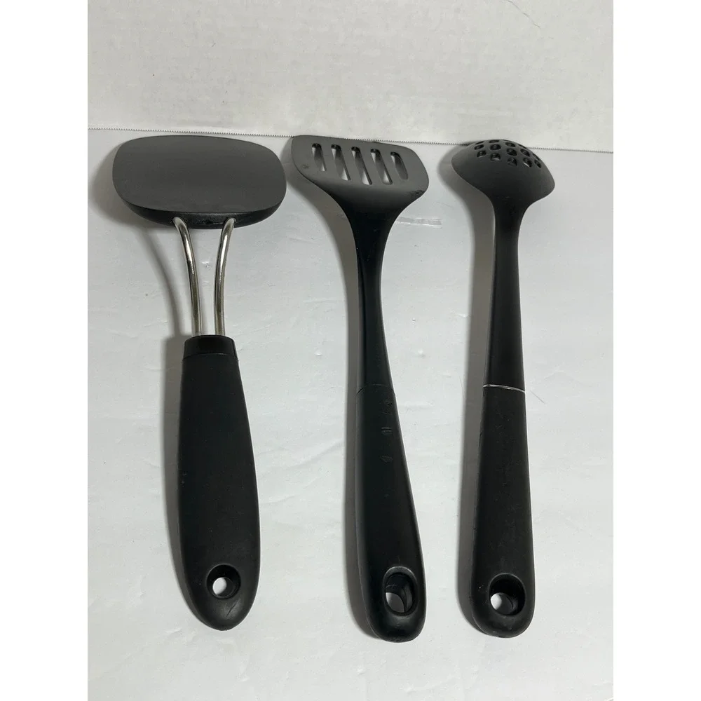 OXO Good Grips 3 Piece Kitchen‎ Utensil Set Black Nylon Spatula Turner Spoon